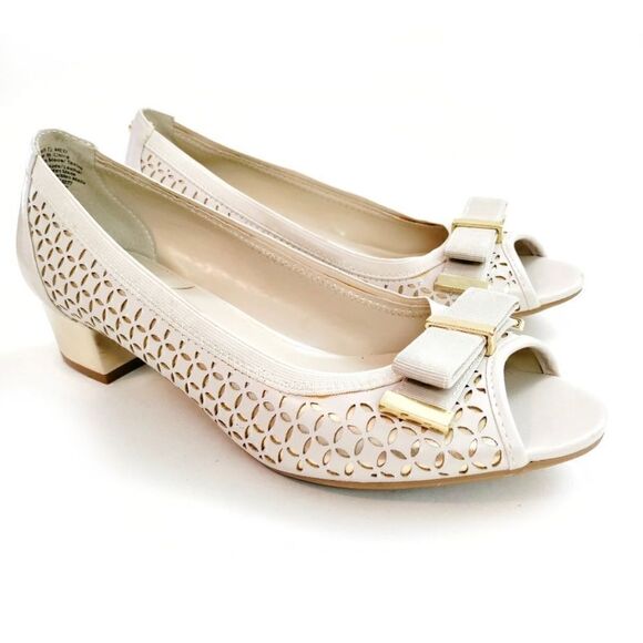 DANA BUCHMAN SHELLEY ICE PEEP TOE PUMP IN IVORY AND GOLD 7.5 M - Picture 2 of 12